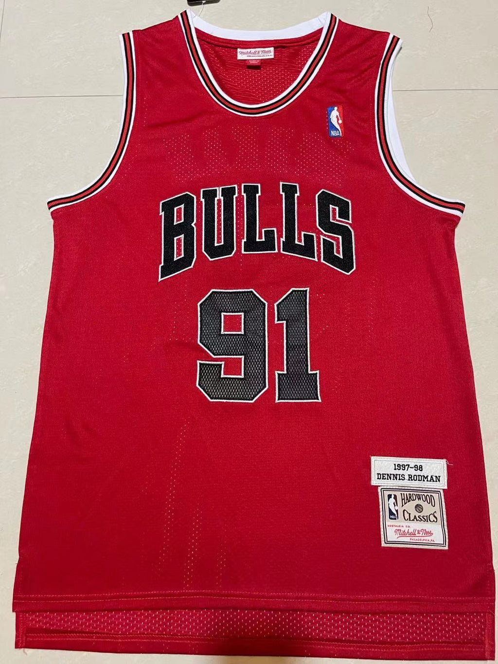 Bulls #91 Dennis Rodman Red Vintage Embroidered Jersey