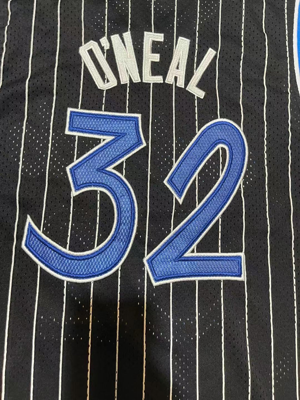 Magic #32 Shaquille O'Neal Black & White Pinstripe Vintage Jersey