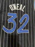 Magic #32 Shaquille O'Neal Black & White Pinstripe Vintage Jersey