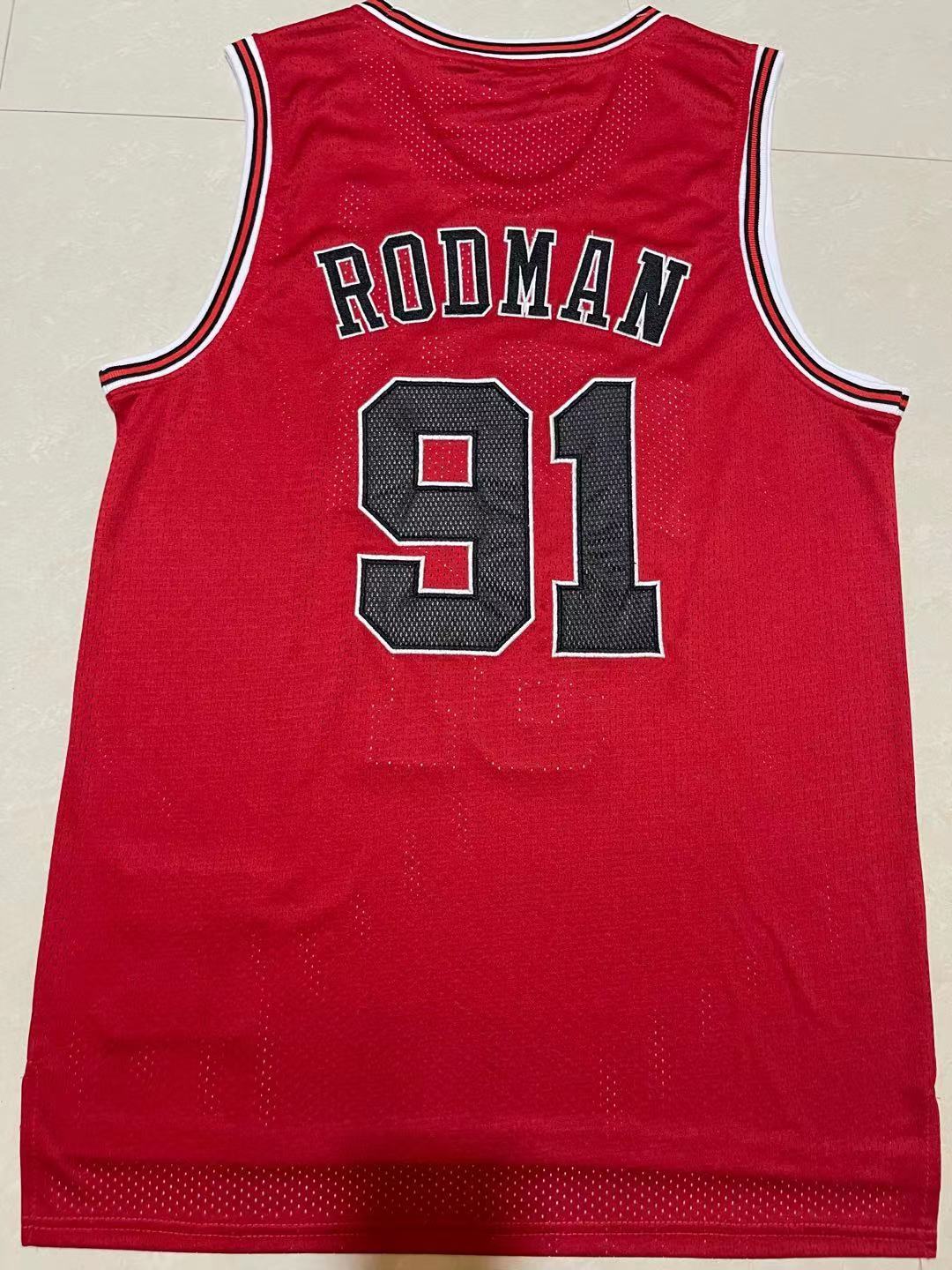 Bulls #91 Dennis Rodman Red Vintage Embroidered Jersey