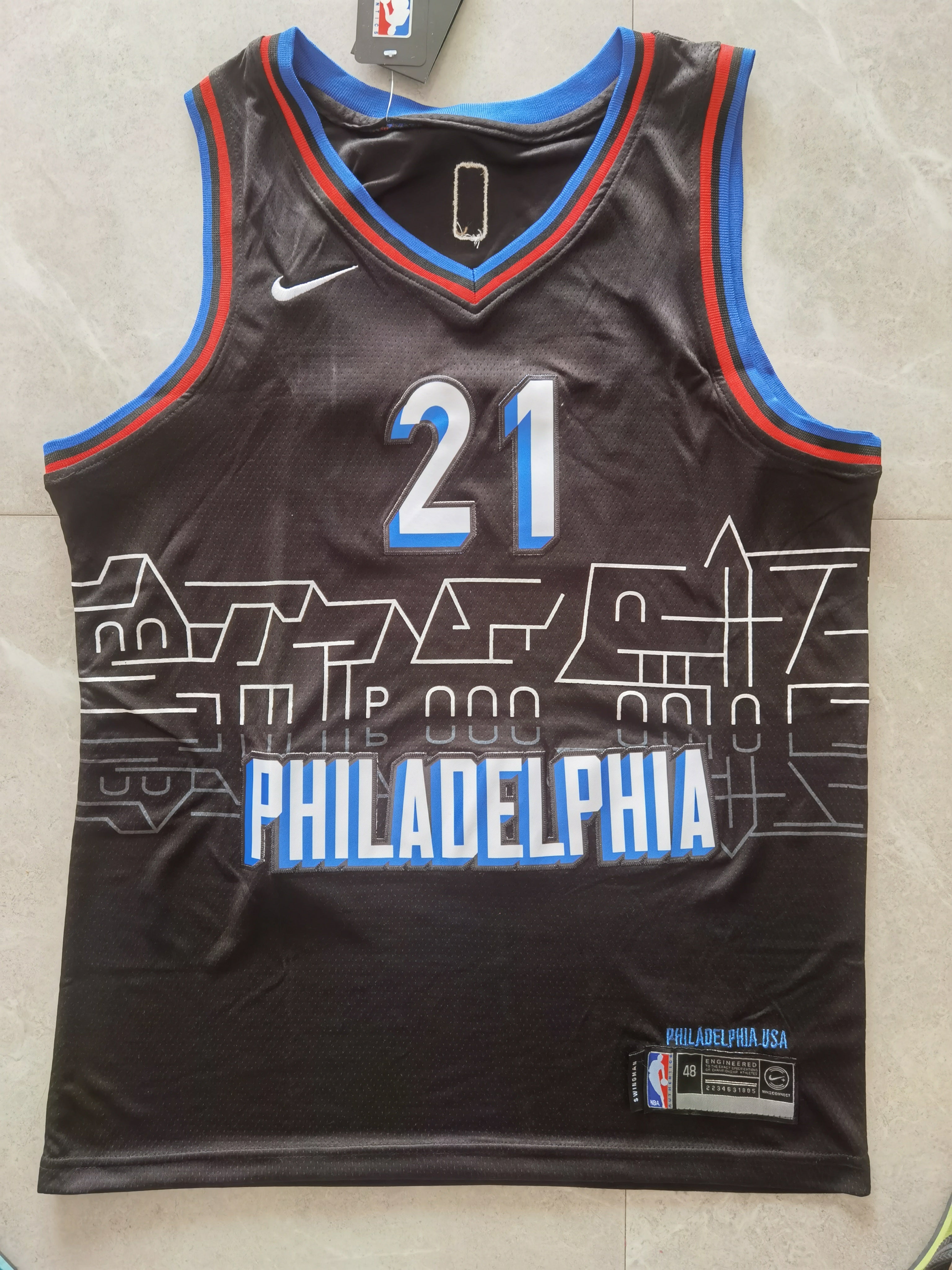 2021-22 NBA Philadelphia 76ers #21 Joel Embiid City Edition Navy Jersey