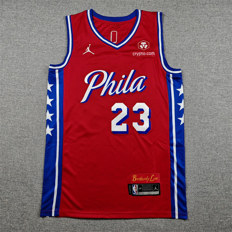 76ers #7 Red Embroidered Jersey