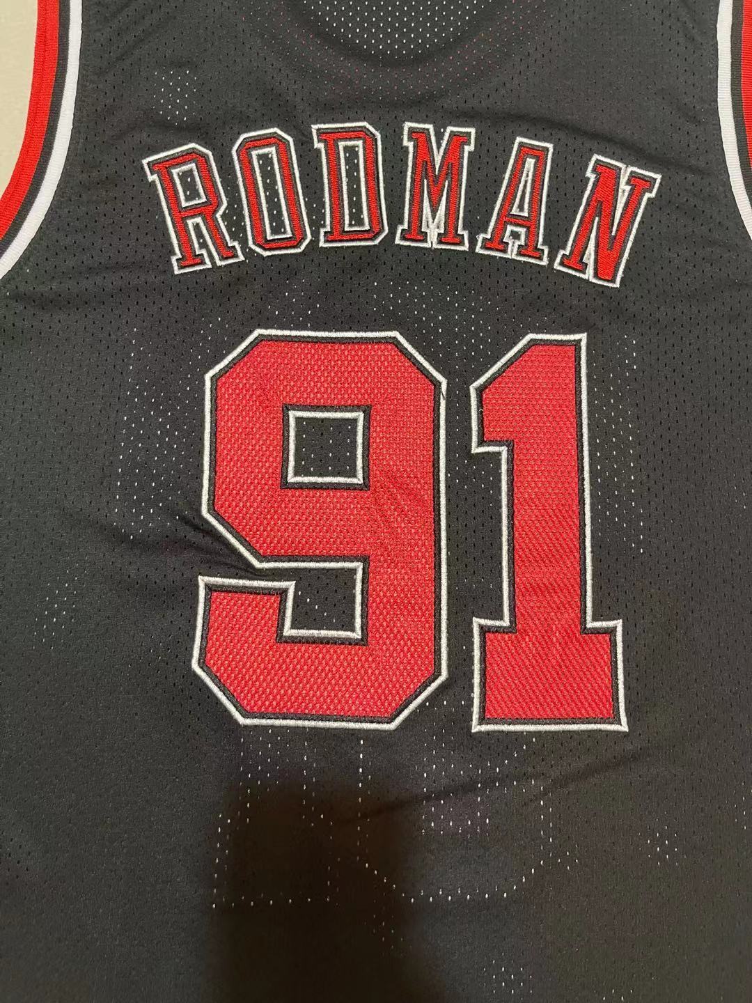 Bulls #91 Dennis Rodman Black Vintage Embroidered Jersey