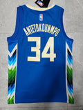 22-23 NBA Milwaukee Bucks #34 Giannis Antetokounmpo City Edition Blue Jersey