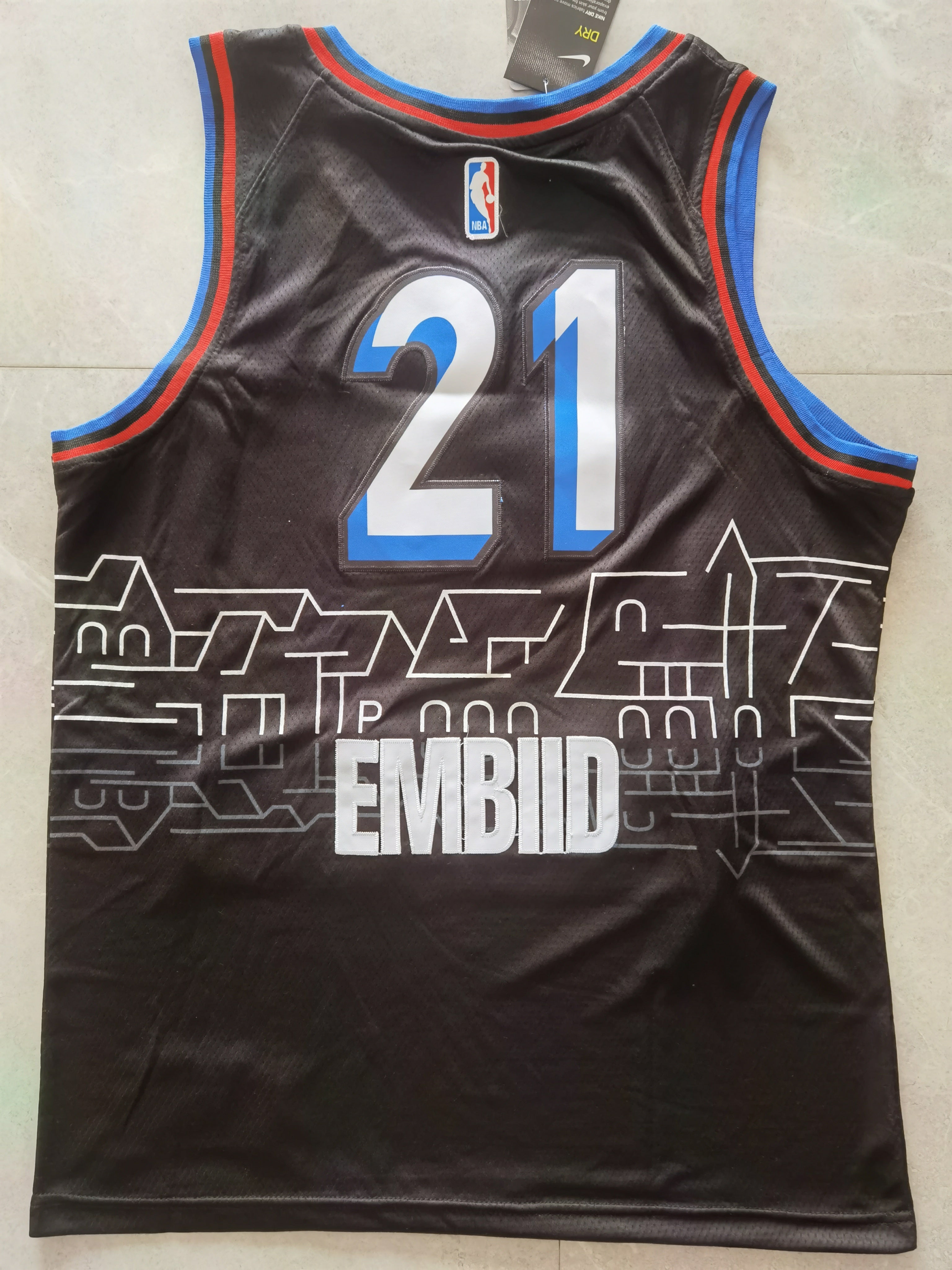 2021-22 NBA Philadelphia 76ers #21 Joel Embiid City Edition Navy Jersey