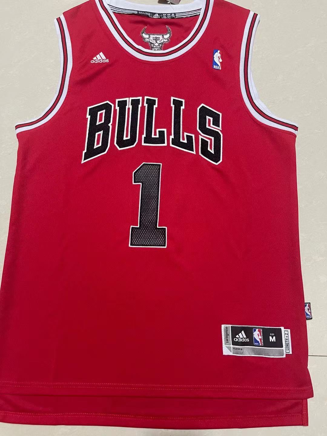Bulls #1 Red Embroidered Jersey