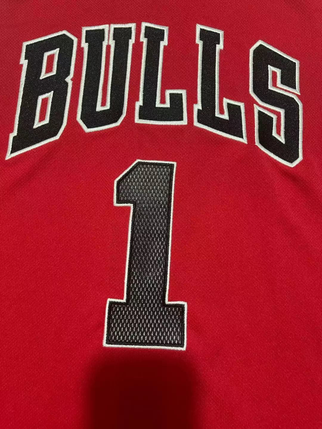 Bulls #1 Red Embroidered Jersey