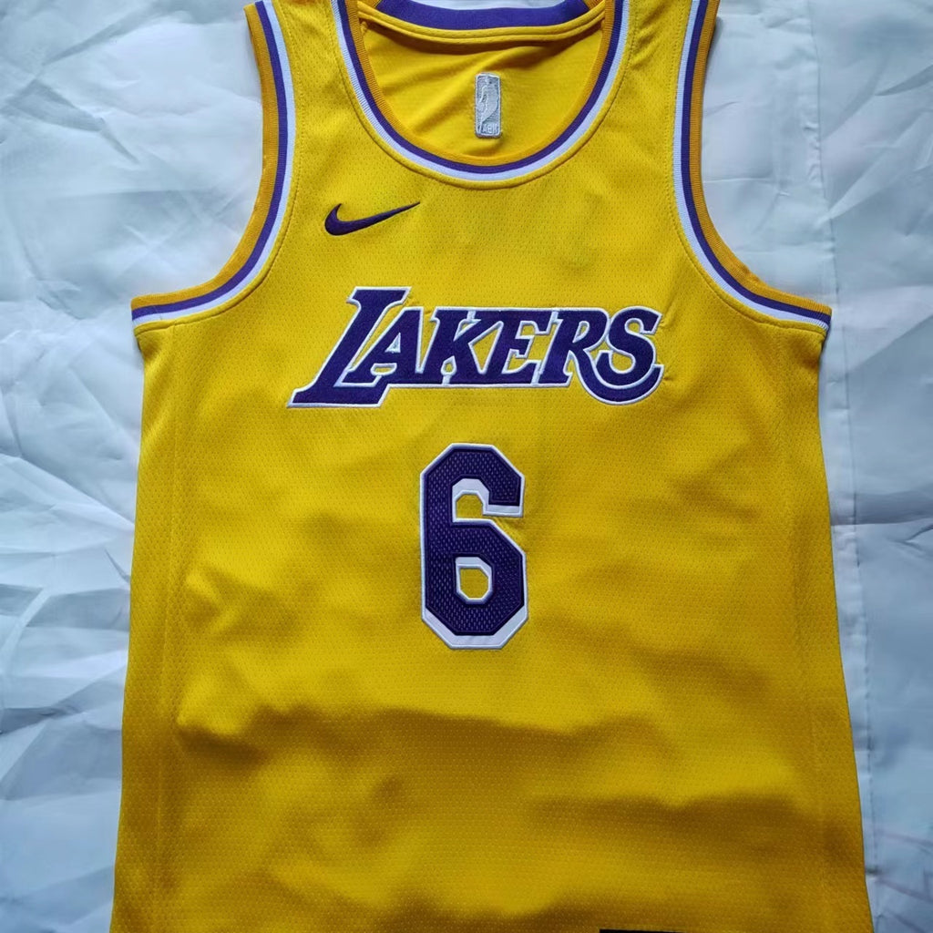 Lakers #6 LeBron James Yellow Nike Embroidered Jersey