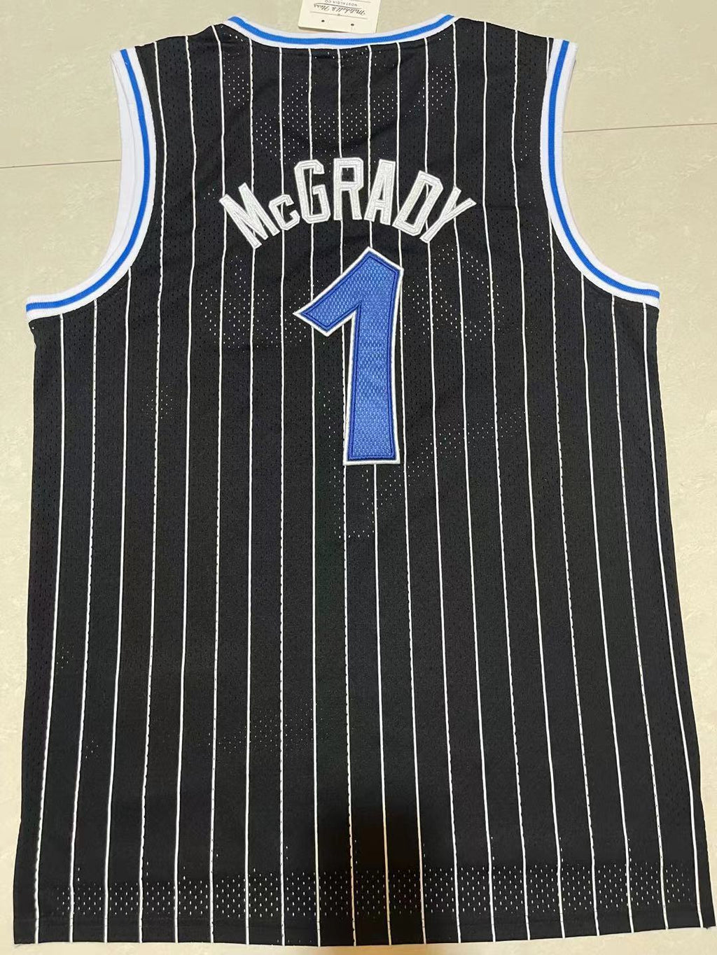 Magic #1 Black & White Pinstripe Vintage Embroidered Jersey