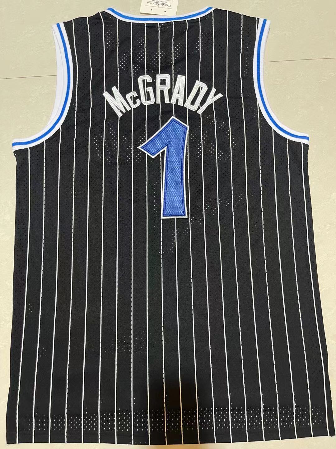 Magic #1 Black & White Pinstripe Vintage Embroidered Jersey