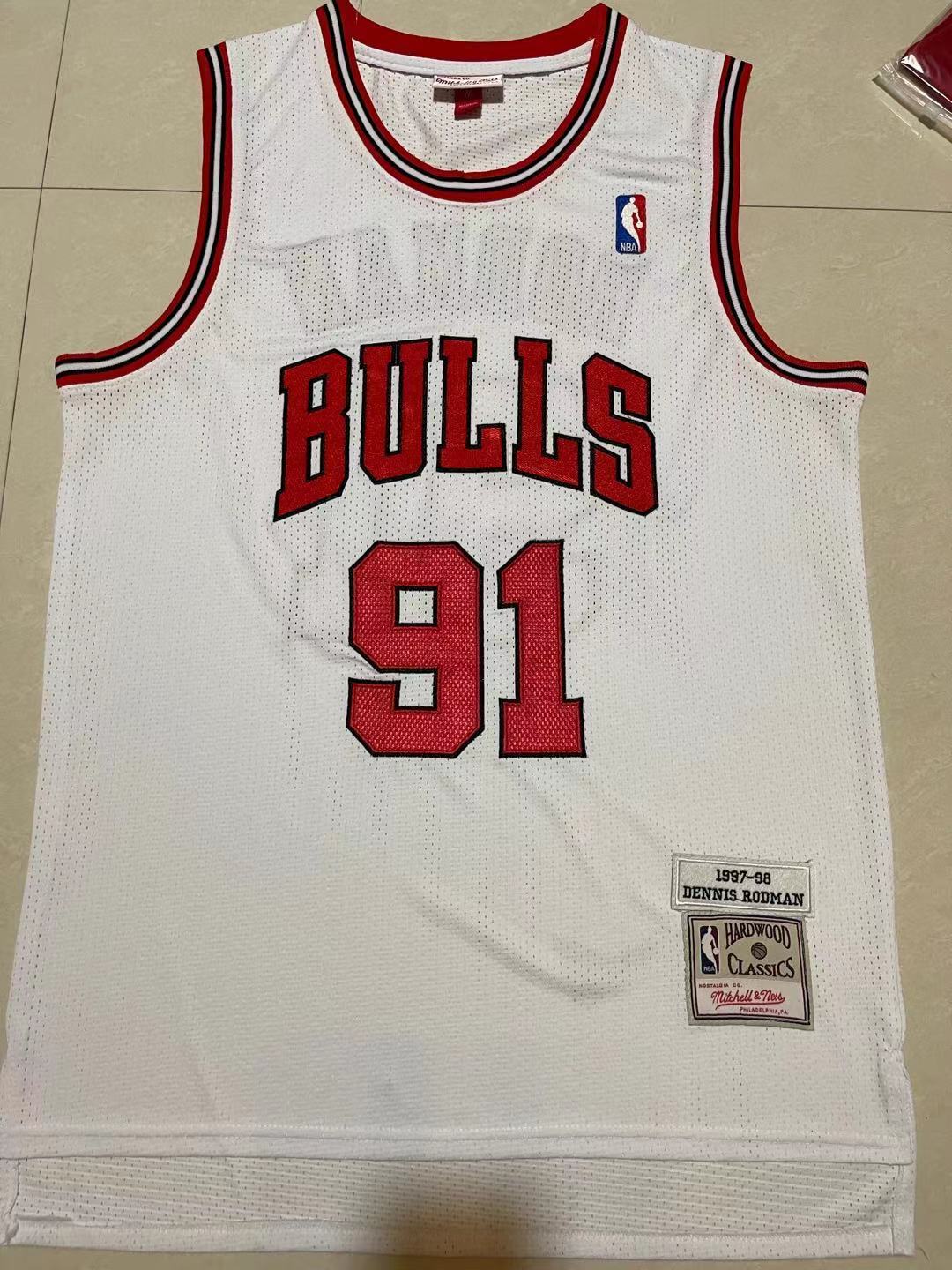 Bulls #91 Dennis Rodman White 75th Anniversary Vintage Jersey
