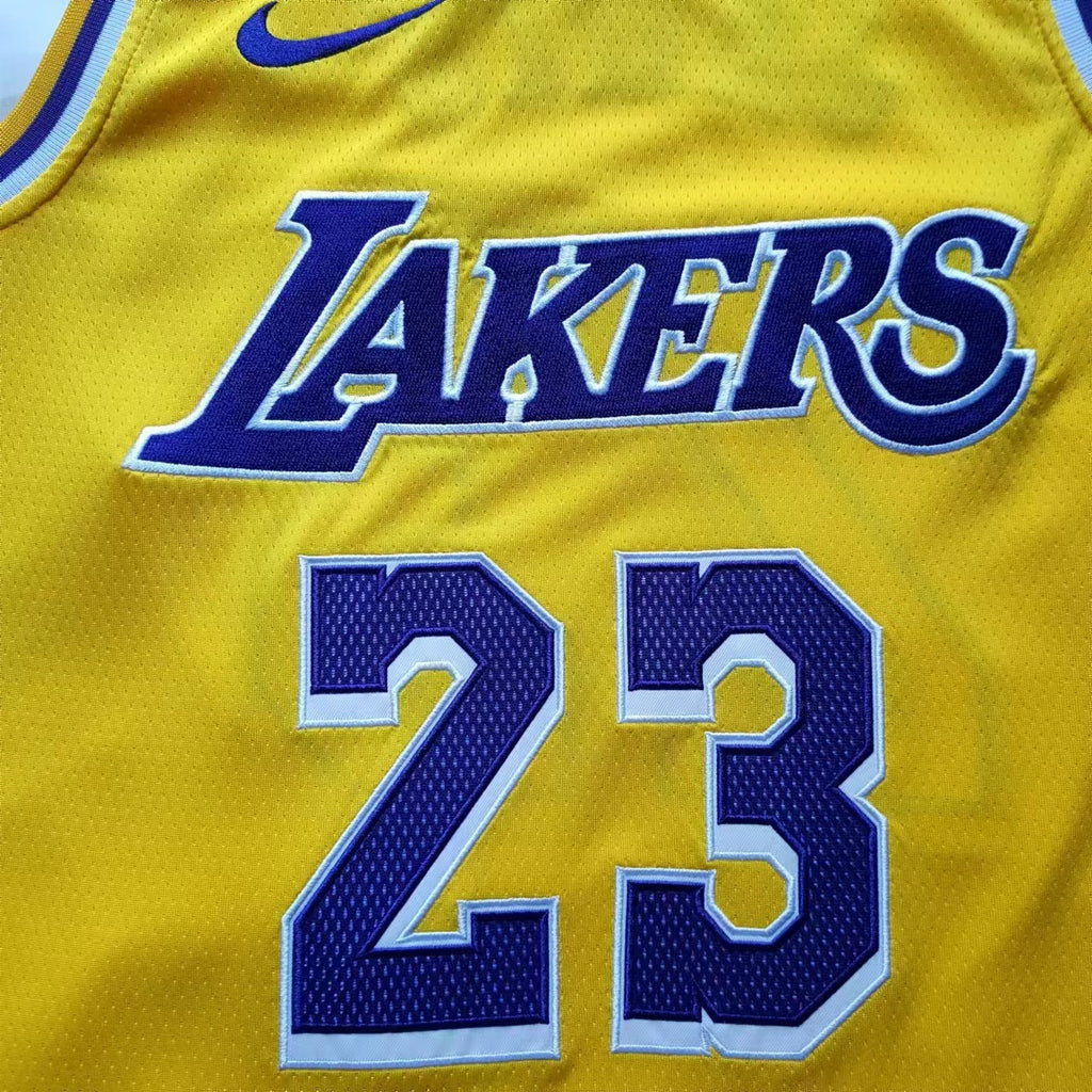 Lakers #23 LeBron James Yellow Nike Embroidered Jersey