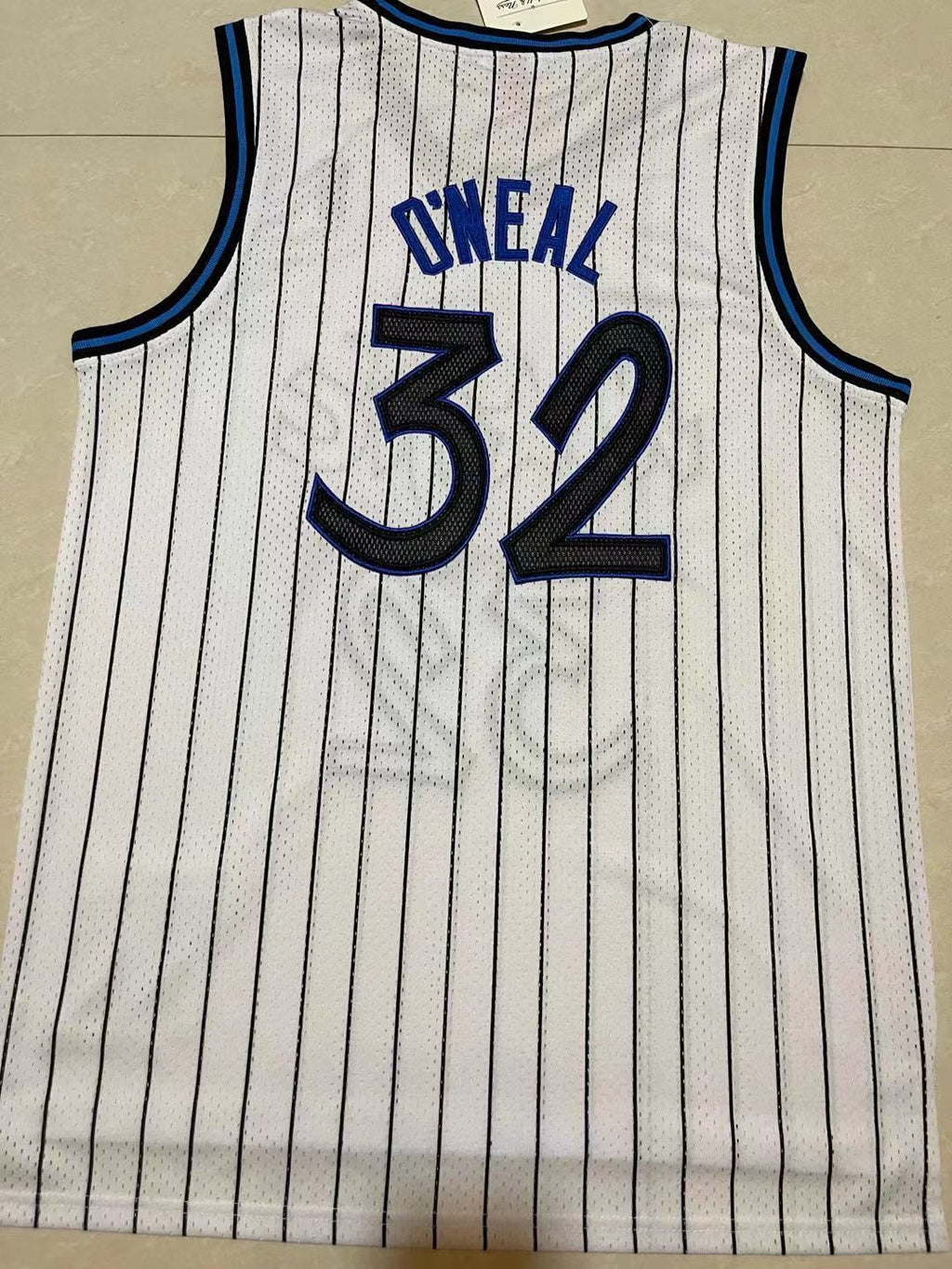 Magic #32 Shaquille O'Neal White Pinstripe Vintage Embroidered Jersey