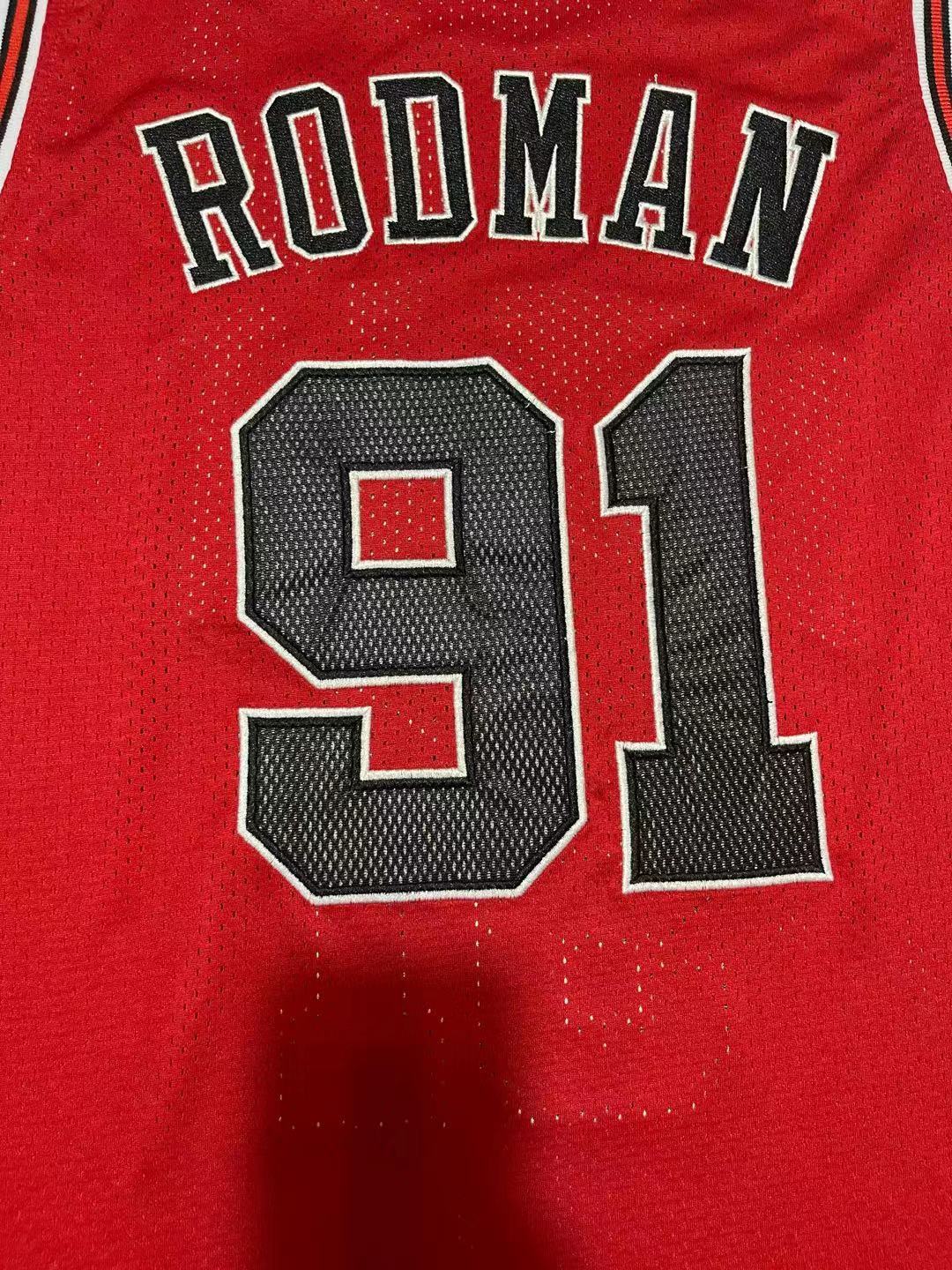 Bulls #91 Dennis Rodman Red Vintage Embroidered Jersey