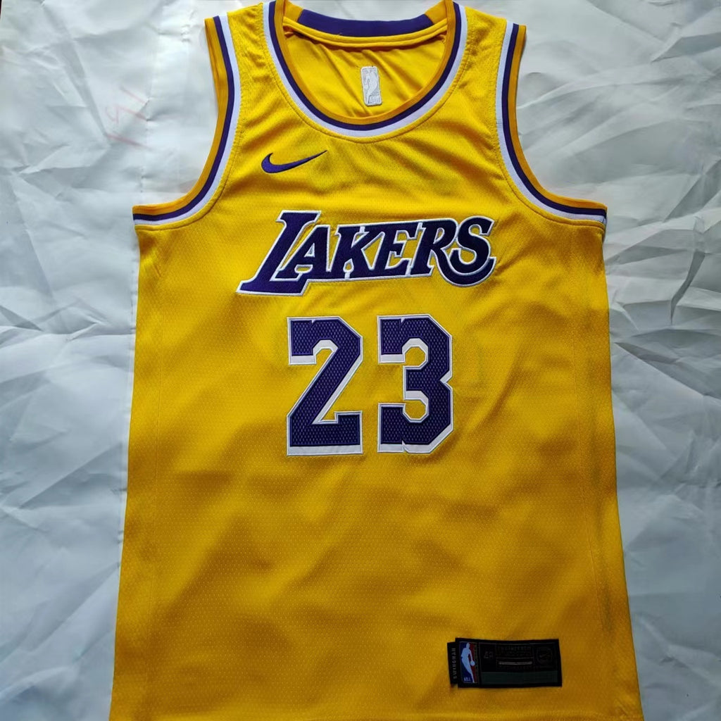 Lakers #23 LeBron James Yellow Nike Embroidered Jersey