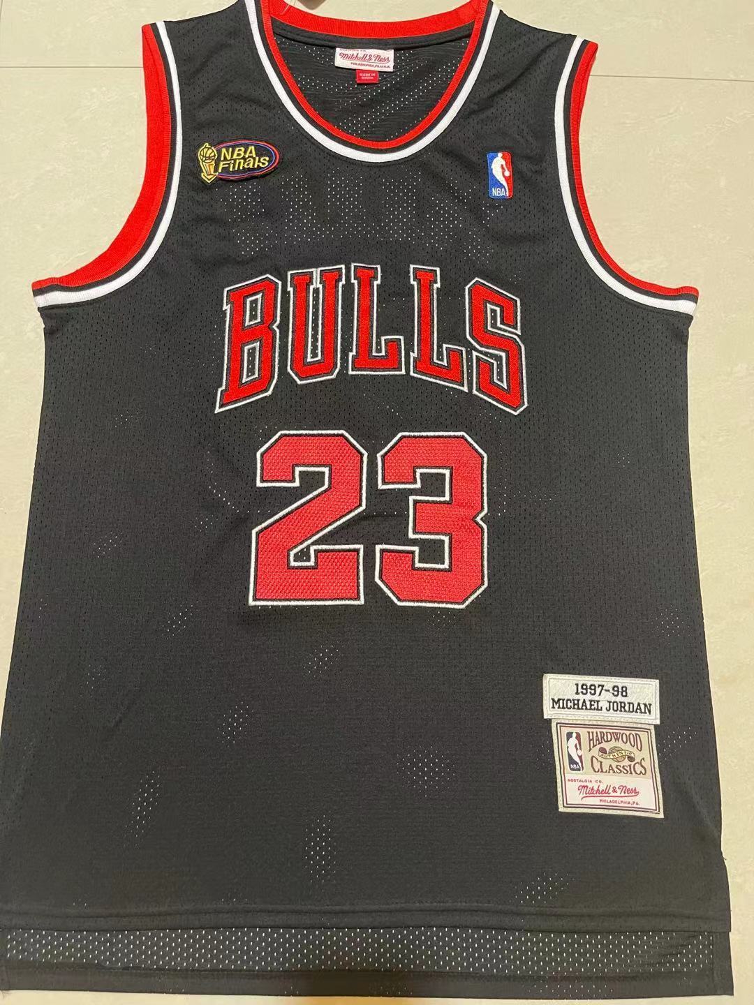 Bulls #23 Black Finals Vintage Embroidered Jersey