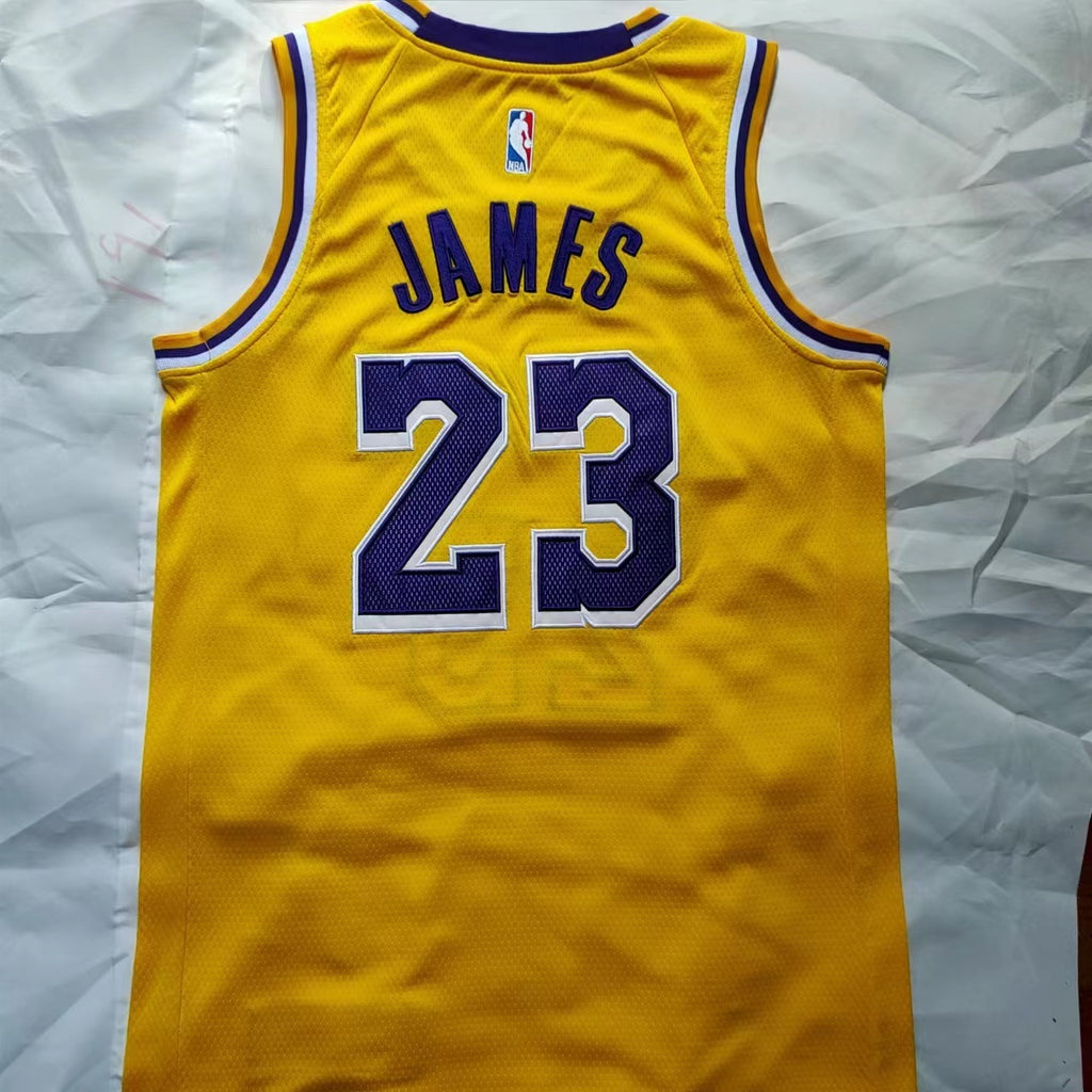 Lakers #23 LeBron James Yellow Nike Embroidered Jersey