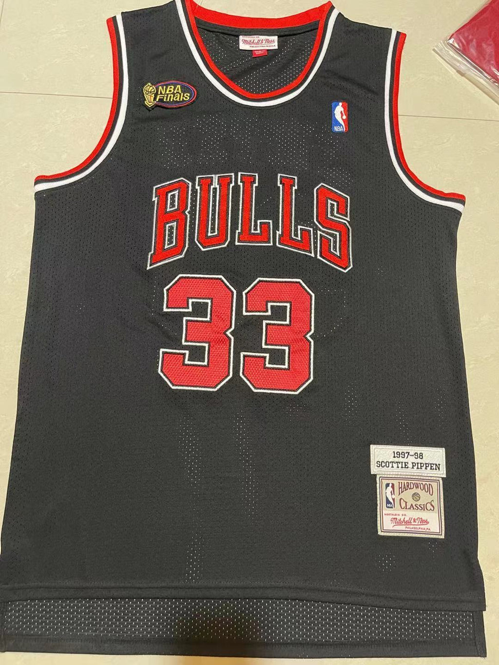 Bulls #33 Scottie Pippen Black Finals Vintage Embroidered Jersey