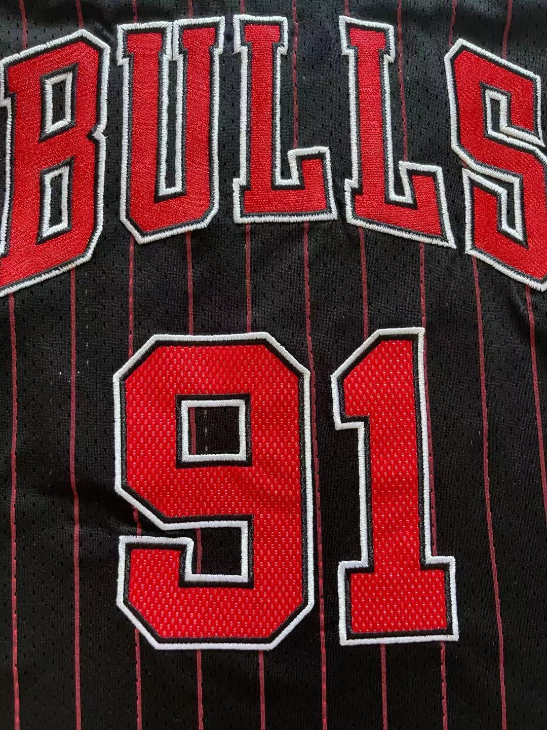Bulls #91 Dennis Rodman Black & Red Vintage Embroidered Jersey