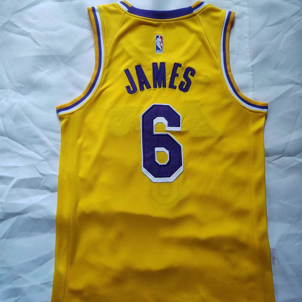 Lakers #6 LeBron James Yellow Nike Embroidered Jersey