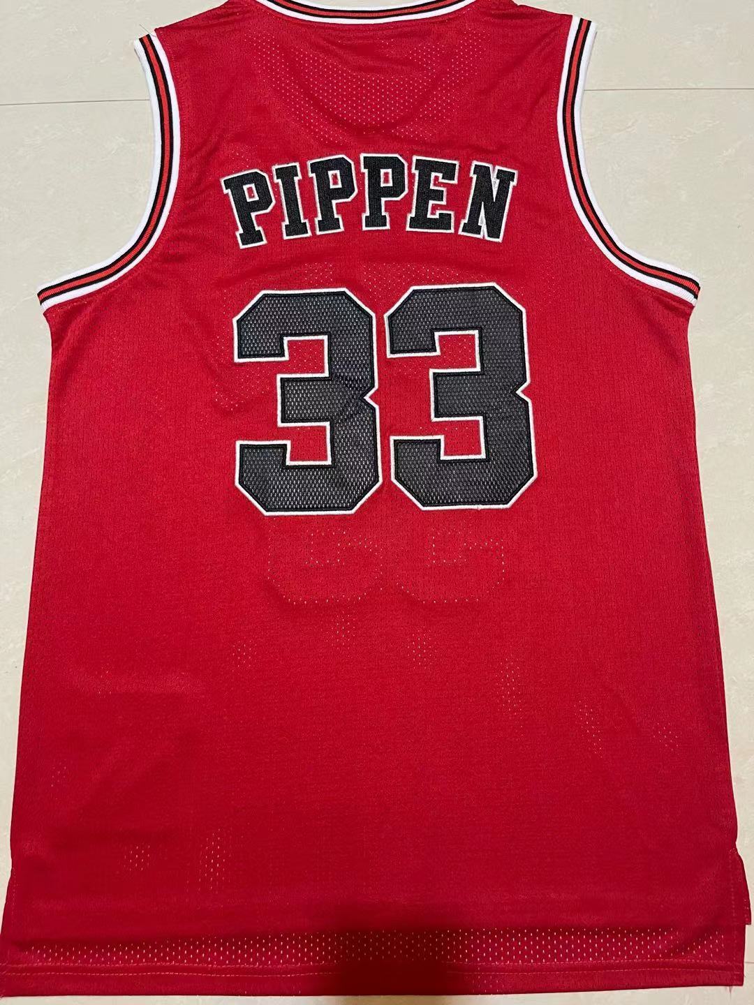 Bulls #33 Scottie Pippen Red Vintage Embroidered Jersey