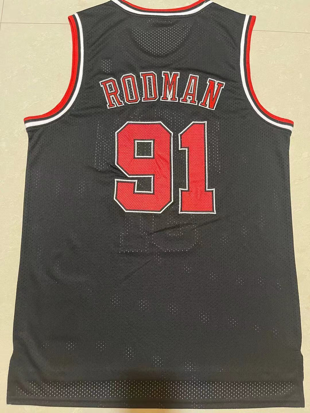 Bulls #91 Dennis Rodman Black Vintage Embroidered Jersey